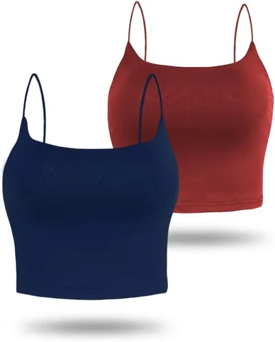 Vista 75 de Amilia - Camiseta básica de tirantes delgados para mujer (doble capa)