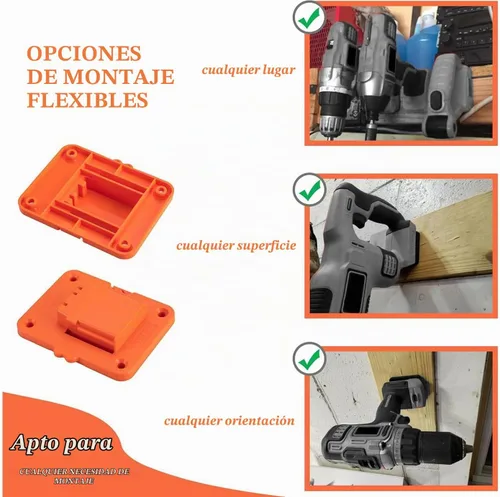 Vista 3 de Soporte de montaje para taladro compatible con taladros Black+Decker 20V Max de iones de litio, herramientas de ABS resistentes para colgar