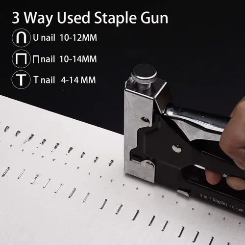Vista 2 de Edward Tools Pro 3 en 1 - Pistola de grapas resistente con 600 grapas, para tapicería, madera, jardín, alambre, muebles, techos, grapas tipo D, U