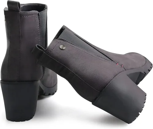 Vista 5 de JABASIC - Botines casuales de ante para mujer con tacón de bloque, botas de meter tipo Chelsea