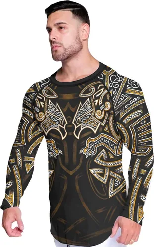 Vista 4 de Camiseta de compresión Viking de manga larga para capa base, ajuste de rendimiento, MMA BJJ, tela elástica
