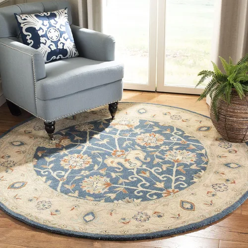 Vista 45 de SAFAVIEH Colección Antigüedades - Alfombra de 6' redonda, marrón y verde, hecha a mano, diseño oriental tradicional de lana, ideal para áreas