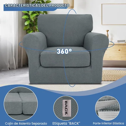 Vista 4 de JIVINER 2 piezas, fundas para sillón para sala de estar, fundas elásticas para silla, con 1 funda de cojín de asiento, funda gruesa, ajustable Gris