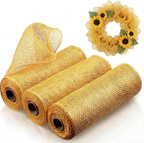 Vista 15 de 3 rollos de malla decorativa de arpillera de poli de 10 pulgadas de ancho, rollos de cinta de malla decorativa de poli para envolver, para Verde
