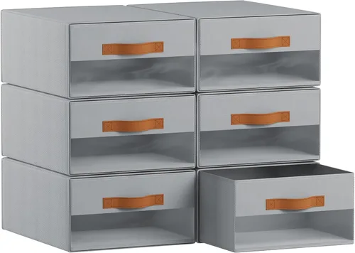 Vista 9 de Homsorout Contenedores Grandes de Almacenamiento para Armario - Paquete de 6 Cajas de Tela Apilables Extraíbles con Ventana Transparente, Contenedor