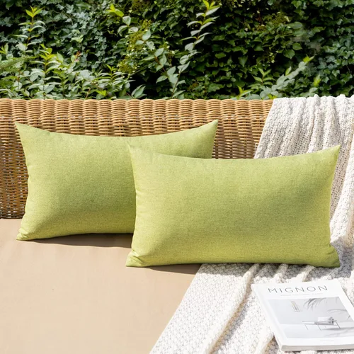 Vista 46 de MIULEE - Paquete de 2 fundas de almohada decorativas para exteriores, impermeables, sólidas, de imitación de lino, para jardín, casa de campo, Azul