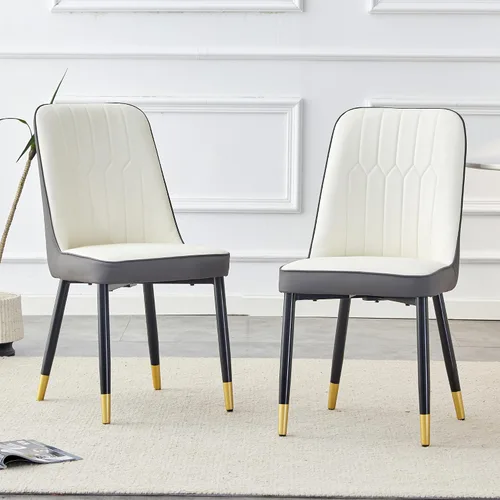 Vista 26 de Juego de 2 sillas de comedor modernas, color negro, sillas de cocina de piel sintética, sillas laterales tapizadas con patas de metal, sillas sin
