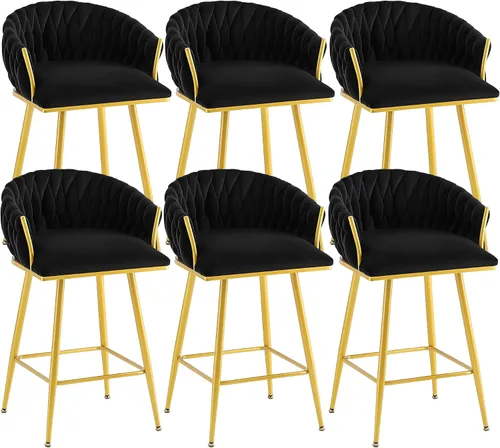 Vista 30 de Taburetes de bar giratorios de altura de mostrador, juego de 2 taburetes de bar modernos de terciopelo, sillas de bar tapizadas con respaldo tejido