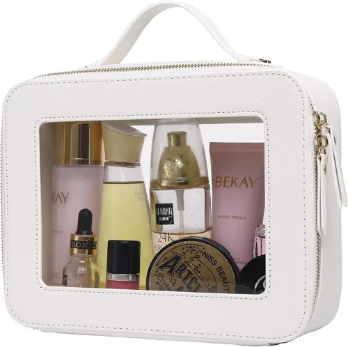 Vista 56 de Pinkmik Pequeña bolsa de maquillaje transparente, mini estuche para cosméticos, bolsa de aseo impermeable con cremallera, organizador de bolsos