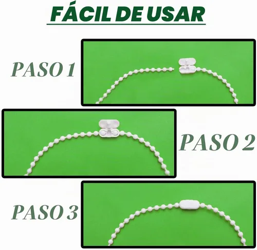 Vista 6 de 32.8 ft (32.8 pies) - Cable de cadena de cuentas enrollables venecianas romanas con 10 conectores para piezas de repuesto de persianas enrollables