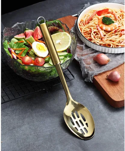 Vista 3 de Berglander Cuchara ranurada - Cuchara de cocina ranurada de acero inoxidable con chapado en titanio