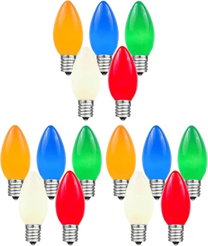 Vista 11 de Novelty Lights Paquete de 25 bombillas de repuesto de cerámica C9 para exteriores, azul, base intermedia E17/C9, 7 W E17 Intermediate Base, 7