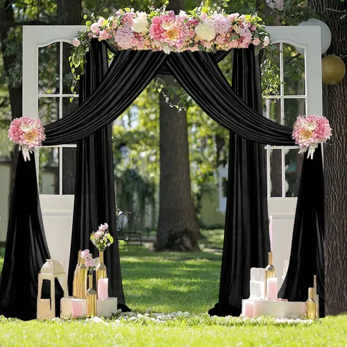 Vista 2 de FUHSY Tela drapeada para arco de boda de 29 x 20 pies, 1 panel negro para arco de boda, cortinas transparentes para telón de fondo, cortinas de tela