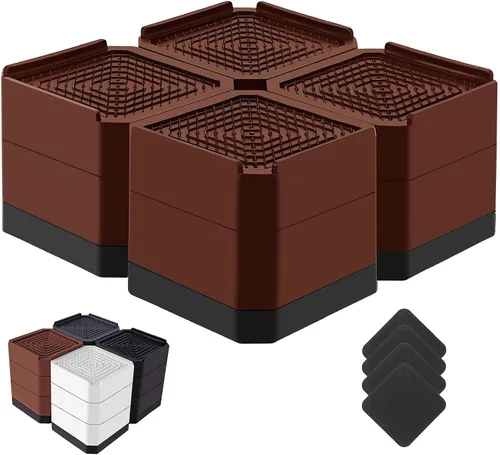 Vista 29 de Elevadores de cama resistentes, bloques elevadores de muebles ajustables de 1.5, 3, 4.3 pulgadas para patas de sofá, mesa, escritorio, refrigerador