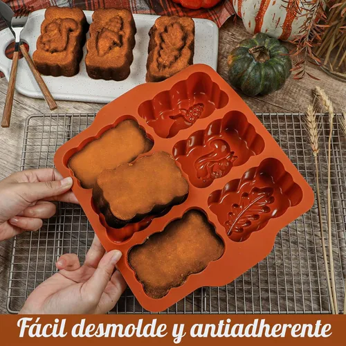 Vista 4 de Molde de silicona mini para pan de cosecha de otoño, molde rectangular de silicona de 6 cavidades de otoño, molde de silicona mini para pan
