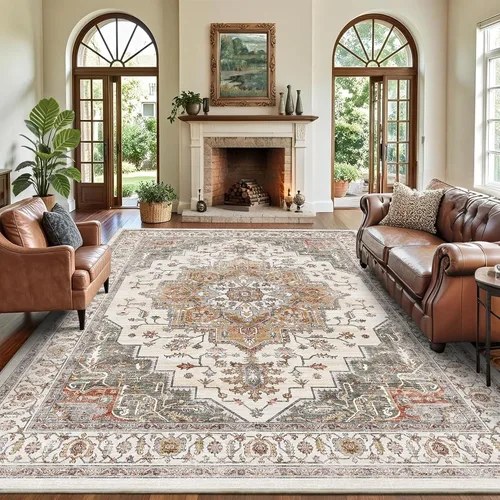 Vista 65 de Alfombra de pasillo vintage de 2 x 6 pies de pelo bajo Marrón beige