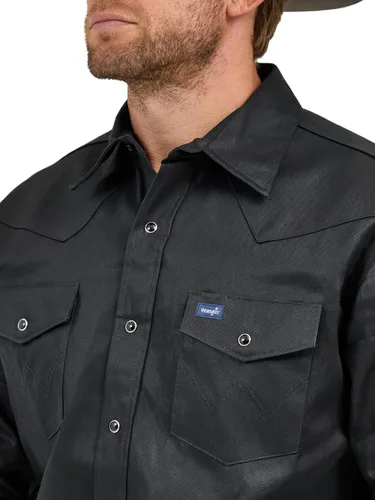 Vista 3 de Wrangler Men's Cowboy Cut Firm Finish Western Long Sleeve Snap Work Shirt Negro