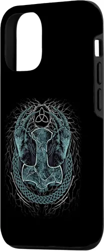 Vista 2 de Funda de mitología nórdica pagana para iPhone 15 Viking Mjolnir Thors Hammer