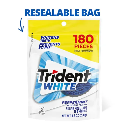 Vista 3 de Trident Goma de mascar blanca sin azúcar con xilitol, menta, 180 bolsas resellables a granel (paquete de 16)