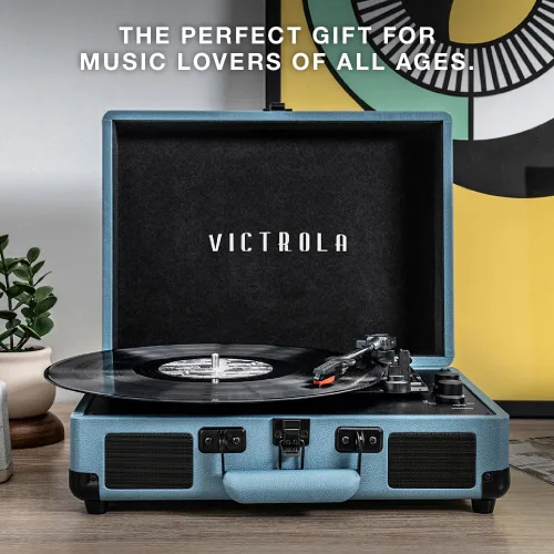 Vista 8 de Victrola Journey+ - Reproductor de discos portátil con Bluetooth en maleta – Altavoces integrados, reproductor de vinilos de 33-1/3, 45 y 78 RPM