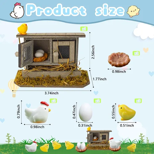 Vista 2 de Hiawbon Mini gallinero de madera retro en miniatura para pollo, gallinero, pollo, huevo, adorno de nido de pollo, micro paisaje, decoración