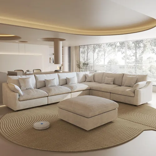 Vista 11 de Sofá seccional modular extragrande, fundas de cojín de sofá en forma de L de 154 pulgadas, fundas de sofá seccional de lino extraprofundas y Gris