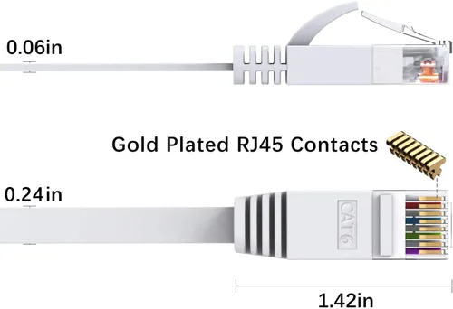 Vista 3 de BUSOHE Cable Ethernet Cat6 de 20 pies, color blanco, Cat-6 plano RJ45 para computadora, Internet LAN, red Ethernet, cable de conexión Ethernet - 20