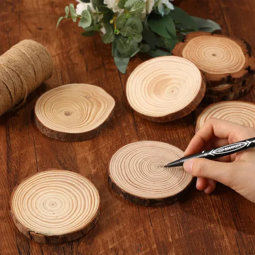 Vista 2 de Giegxin 15 piezas de rebanadas de madera sin terminar para centros de mesa, baby shower, boda, fiesta, centros de mesa, bosque, manualidades