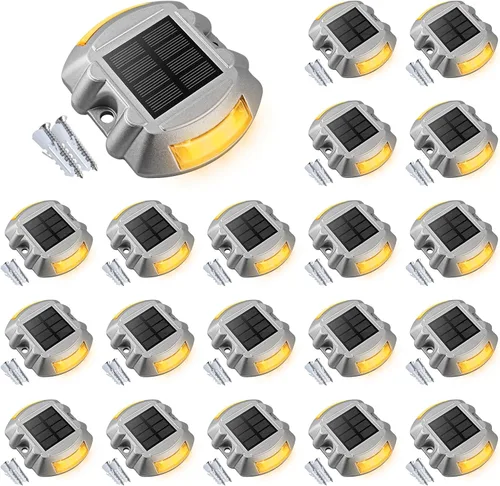 Vista 9 de VOLISUN Luces Solares de Cubierta de Navidad Luces de Muelle de Entrada, Paquete de 4 LED IP67 Impermeables Luz de Advertencia de Escalón para Rojo