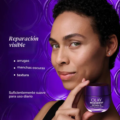 Vista 3 de Olay Crema de noche de retinol para mujeres, hidratante facial antienvejecimiento, sin fragancia, no grasa, antiarrugas, líneas finas suaves