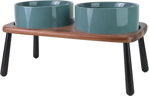 Vista 16 de SPUNKYJUNKY Cuencos elevados de cerámica para perros con soporte de bambú de acacia, juego de cuencos de agua y comida para perros y gatos de 6.1