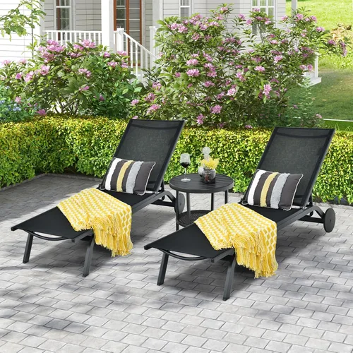 Vista 7 de COSTWAY Tumbona para patio al aire libre, sillón reclinable ajustable de 6 posiciones con marco de aluminio estable, silla portátil al aire libre