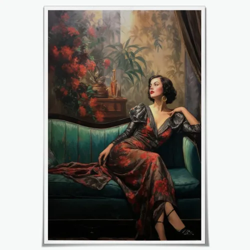 Vista 26 de WLZWD Retro Funky 70s style woman at a Party art Print Cocktails Disco Ball Wall Art Vintage Trendy Female Portrait Art Poster Warm Colour Palette
