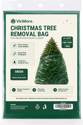 Vista 12 de Bolsa de eliminación de árbol de Navidad VicMore 9x6 pies de plástico transparente – Polietileno resistente, resistente a roturas y sin olor