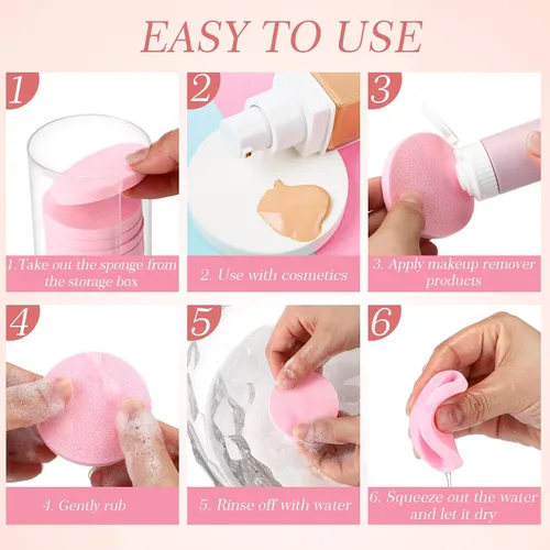Vista 6 de Dandat 20 esponjas redondas de maquillaje con recipiente acrílico, esponja cosmética compacta, almohadilla de espuma redonda, maquillaje facial