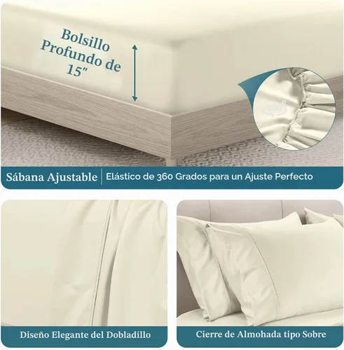 Vista 4 de Casa Platino - Juego de sábanas de tamaño individual, 100 % algodón, juego de 4 piezas con 500 hilos, acabado de satén sedoso y suave, juego de cama