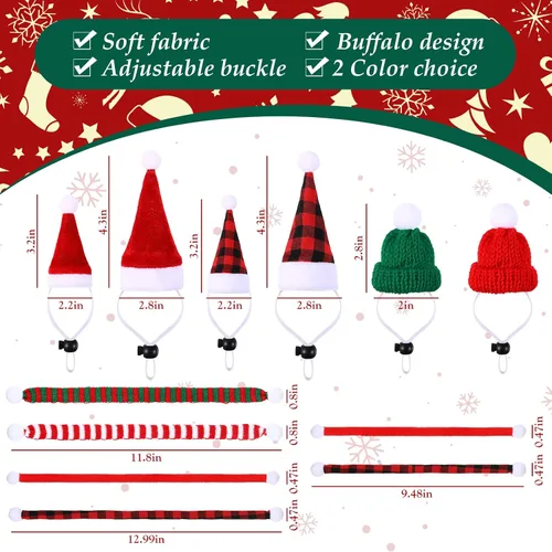 Vista 2 de 12 piezas de disfraces de Navidad de conejillo de indias de Navidad de animales pequeños, disfraz de Navidad, mini sombrero de Papá Noel, bufanda