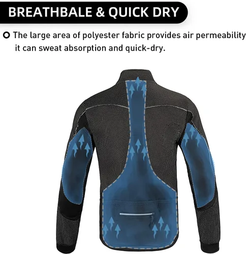 Vista 3 de Chaqueta de ciclismo para hombre, forro polar térmico, resistente al viento, transpirable, para ciclismo de montaña, softshell
