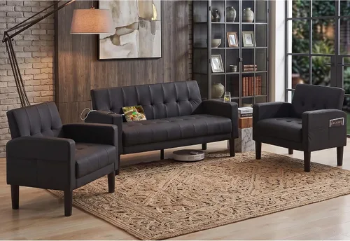 Vista 12 de 62 '' negro imitación cuero copetudo tapicería Loveseat para sala de estar