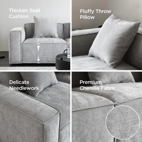 Vista 4 de Acanva Juego de Sofá Seccional Modular de Lujo para Sala de Estar, Sofá de Estilo Moderno Minimalista con Otomana y Chaise, Forma de L, Gris