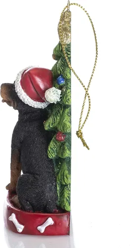 Vista 4 de Rottweiler - Adorno navideño de resina para perro de Papá Noel (4 pulgadas)
