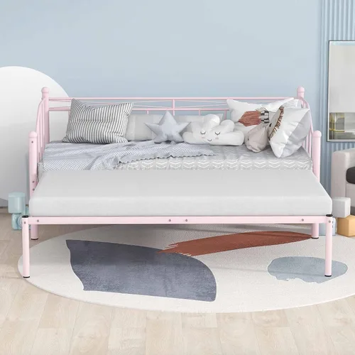 Vista 7 de Sofá cama individual con nido desplegable, marco de cámara de plataforma de metal resistente, sofá cama moderno para sala de estar/habitación