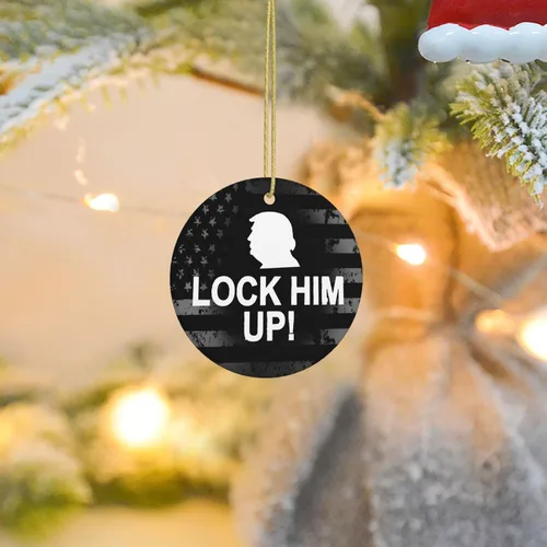 Vista 9 de Lock Him Up Anti Donald Trump Adornos de cerámica Decoración colgante personalizado Adorno colgante de Navidad para decoración del hogar