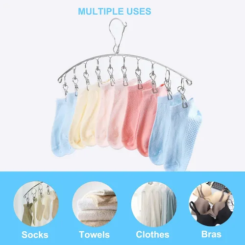 Vista 12 de Seropy Percha de ropa con 10 clips, estante de secado de ropa para ropa sucia, paquete de 6, colgador de calcetines de acero inoxidable, resistente