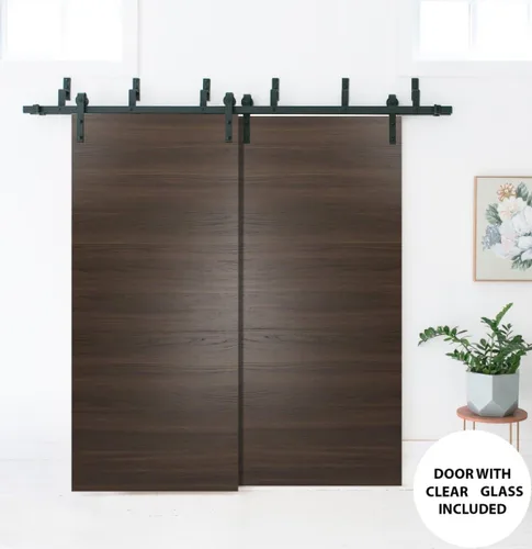 Vista 2 de Panel de puerta de granero de losa Planum 0010 ceniza de chocolate Puertas con acabado resistente Armario deslizante de bolsillo - 24 x 80