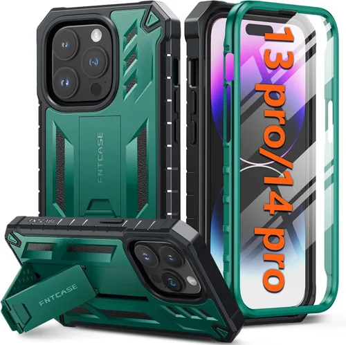 Vista 11 de FNTCASE Funda para iPhone 14-Pro: Fundas para iPhone 13 Pro Funda de protección de grado militar a prueba de caídas con soporte TPU resistente