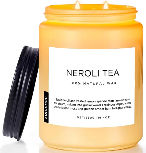 Vista 19 de M&SENSE Vela de crema naranja para renovación del hogar y aroma primaveral, vela de cera de soja de 19.4 onzas con 110 horas de tiempo