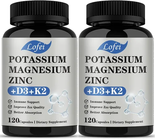 Vista 7 de Suplemento de potasio y magnesio, magnesio y potasio y zinc con vitamina D3 y K2, apoyo inmunológico para mujeres y hombres, absorción mejorada, sin