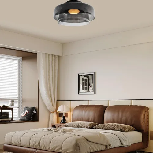 Vista 4 de Jowjut Luces de Techo de Montaje al Ras 1-Luz Cristal Gris Luces de Montaje al Ras 2-Capas Pantalla Mediados del Siglo Isla de Cocina Lámparas