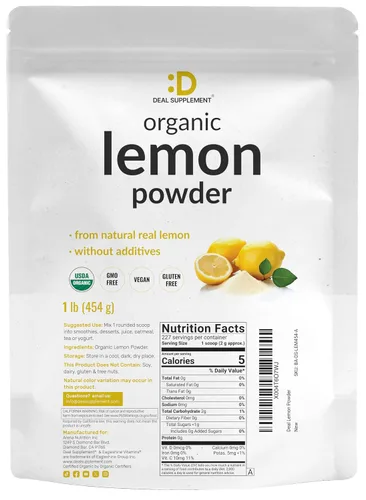 Vista 3 de Polvo de limón orgánico, 1 libra, fuente real liofilizada, rica en vitamina C esencial, apoyo inmunológico natural, sabor y aroma de jugo de limón